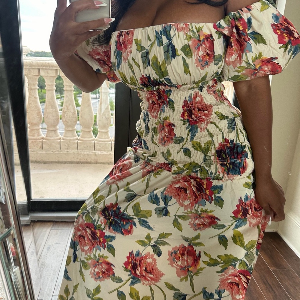 NWT Abercrombie & Fitch Smocked Drop-Waist Puff Sleeve Floral Maxi Size XL Tall - Picture 3 of 9